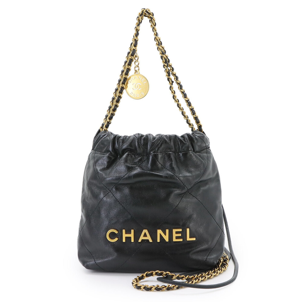Chanel 22 Mini 2-way Chain Hand/Shoulder Handbag, Calfskin, Black AS3980